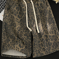Shorts surdimensionnés pour hommes, imprimé léopard, avec embellissements en perles, cordon de serrage, streetwear de haute qualité, personnalisables OEM