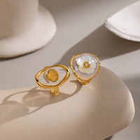 Bague ajustable tendance en acier inoxydable plaqué or 18 carats, motif fleur de coquillage style océan, pour femme, usage quotidien, vente en gros
