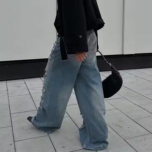 Gran Oferta: Jeans Baggy Desgastados de Nuevo Diseño, 100% Algodón, Estilo Urbano Vintage, Oversize, Lavado Ácido, Efecto Desgastado, Tiro Bajo - Product Image 5