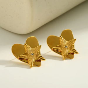 Pendientes Elegantes de Acero Inoxidable 304 Chapados en Oro de 18K con Forma de Estrella y Corazón, Estilo Vintage, para Mujer, Diseñados para Uso Diario - Product Image 4