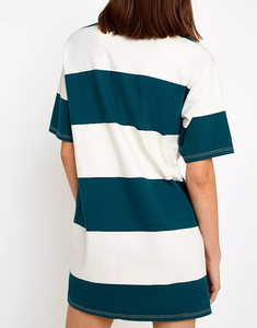Polo da donna a righe verdi Rugby oversize in maglia traspirante tessuto pettinato maniche corte con bottone naturale - Product Image 6