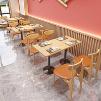 Ensemble de mobilier commercial moderne et minimaliste en bois massif sans peinture pour restaurants, formes carrées/rondes/rectangulaires, idéal pour la restauration et les salons de thé.