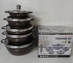 Ensemble de casseroles en aluminium pour famille, 10 pièces, 20/24/28/32 cm, casserole profonde, poêle peu profonde de 28 cm, revêtement antiadhésif en granit, compatible avec les cuisinières à gaz - Product Image 2