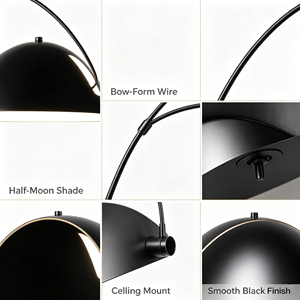 Lampadaire moderne noir en <span class=keywords><strong>arc</strong></span>, grande lampe sur pied incurvée avec abat-jour en dôme métallique, luminaire décoratif pour salon - Product Image 3