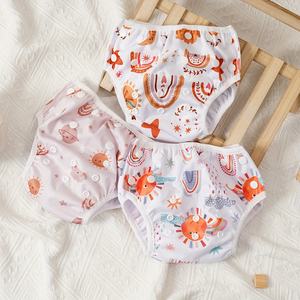 Pañal de natación reutilizable suave ajustable de talla única, pantalones de tela impermeables lavables con diseño impreso para bebés - Product Image 1
