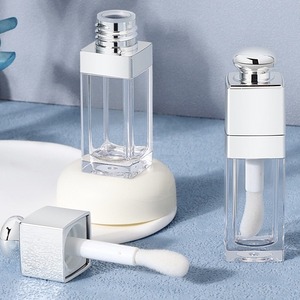 <b>Lip</b> Gloss Bottle 8ml Square Silver Plastic Empty Container With Brush For Cosmetic Packaging - Product Image 1