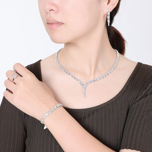 ドバイブライダルAAAキュービックジルコニアラグジュアリージュエリーネックレスファッションサウジアラビアウェディングアクセサリーダイニングルームセット - Product Image 2