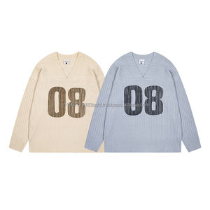 Suéter de punto con cuello en V y estampado de rayas número 08, estilo deportivo, holgado, informal y a la moda para primavera y otoño. - Product Image 2