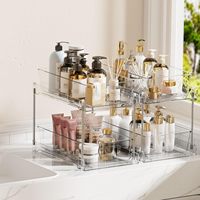 Organisateur de rangement en plastique coulissant pour sous-évier de salle de bain, tiroirs coulissants, rangement polyvalent à visibilité claire