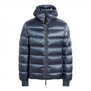 Men's Blue Hooded Puffer <b>Jacket</b> Windproof Waterproof Reversible Casual Winter Coat Regular Fit Zipper Closure Solid Color Canvas - Product Image 5