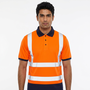 Clush Industries Hi Vis Reflective Breathable Safety Short Sleeve <b>Polo</b> Shirt Polyester/Cotton Black Bottom <b>Orange</b> Yellow - Product Image 1