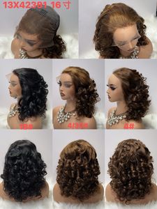 Perruques Courtes Ondulées en Dentelle Frontale Cheveux Humains 13x4, Perruque Frontale Bouclée Lâche pour Femmes Noires, Pré-Pluckée, Brésilienne Ondulée - Product Image 2