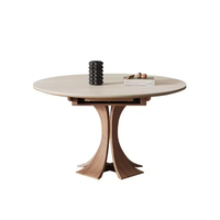 Ensemble de table à manger pliante moderne minimaliste à 6 places avec base en bois télescopique et plateau en pierre frittée pour la maison
