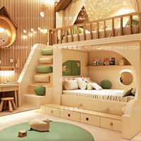 Lit superposé pour enfants Butter Wind, lit double pour petit appartement avec escalier, lit multifonctionnel en bois massif, lit parent-enfant personnalisé