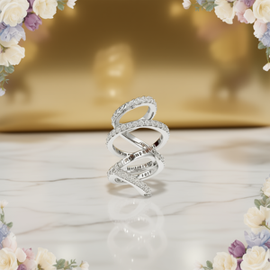 Anello da Cocktail E3269 in Oro Bianco con Diamanti Incastonati, Design Geometrico, Stile Glamour per Fidanzamento Femminile - Product Image 2