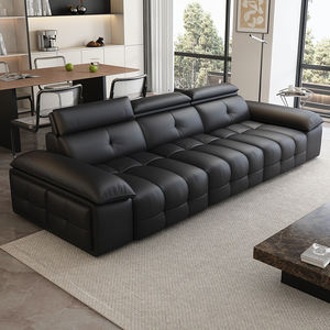 Canapé-<span class=keywords><strong>lit</strong></span> électrique en cuir véritable, fonction, salon, rangée droite, trois places, nouveau noir, extensible et double usage - Product Image 2