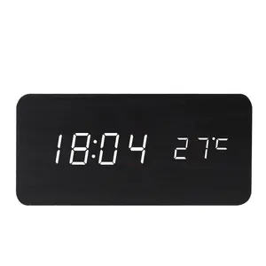 Jam Alarm Dalam Ruangan BALDR B9299, Alarm Kayu Digital Obral dengan Suhu Jam Meja Termometer Dalam Ruangan Kontrol Suara Jam Kayu
