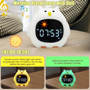Eğlenceli hediye 12/24H tarih/gün saat sevimli baykuş küçük dijital çocuklar için güneş & ay ile çalar saat yürümeye başlayan uyku eğitim saat yatak odası - Product Image 3