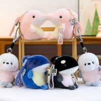Jouets en peluche miniatures d'animaux marins mignons de bonne qualité en gros, requin, dauphin, phoque, pendentifs de 16 cm, porte-clés amusants, décoration