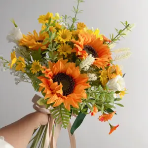 sunflower High Quality Bride Hand Flowers bridal Bouquet Rose Artificial Flower Bouquet For Wedding