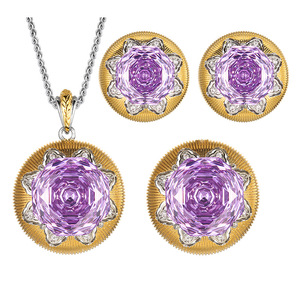 Fashion Rose Cut 16-12mm Purple Zirconia Gold Plated Star Necklace <b>Earring</b> Ring Set for Wedding & Party - Product Image 1