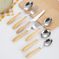 Ensemble de couverts en acier inoxydable 304 18/8 de qualité supérieure avec manche en bois