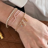 Nouveau Bracelet Double Couche en Acier Inoxydable 18 carats avec Bouton Doré et Diamant, Cordon Tressé Réglable, Bijoux Femme, Bijoux Empilables