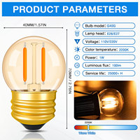 Ampoule LED SMD en plastique blanc chaud rétro Edison G40 E26/E27 1W 2200K IP44 Maison intelligente Dimmable CRI90 Salon Chambre Jardin