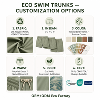 Shorts de bain pour hommes personnalisés en tissu recyclé GRS, protection UPF 50+, certifiés écologiques, longueur 7 pouces, pour la plage, fabrication OEM, B2B