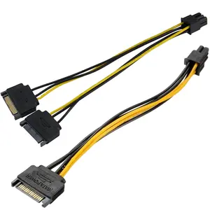 Dual 15 Pin 2 SATA To 6 Pin PCI EXPRESS PCI-E Sata Graphics Converter Adapter Video Card Power SATA Cable cord