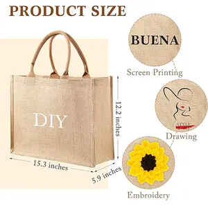 Promocionais Custom Impresso Logo Shoulder Strap Plain Grocery Compras Hessian Burlap Jute Tote Bag Para Publicidade