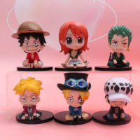 Figurines d'action Q Luffy et Zoro en position assise, 5,5-7 cm, lot de 6 pièces, modèle de décoration anime très populaire pour enfants