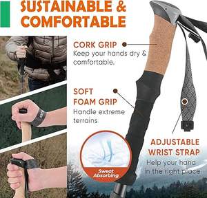 <span class=keywords><strong>Bastones</strong></span> de <span class=keywords><strong>Trekking</strong></span> con Empuñadura de Corcho, Ligeros, Ajustables, Plegables, con Bolsa de Almacenamiento y Accesorios, 135 cm - Product Image 2
