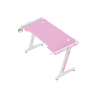 Meubles personnalisables à succès pour le jeu, pieds de table en forme de Z, bureau de jeu rose avec porte-gobelet, plateau en panneaux de particules de 18 mm