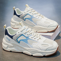 Chaussures de sport pour hommes en daim kaki et mesh, à semelle épaisse amortissante, à lacets, légères, pour la marche quotidienne en extérieur
