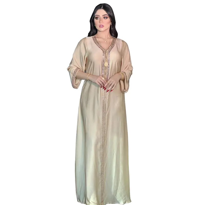 Vêtements islamiques en diamant arabe pour femmes, abaya longue en dentelle dorée brillante, robe caftan pour femmes musulmanes