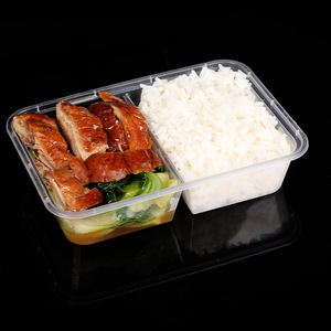 Two-compartment Plastic <b>Lunch</b> Box Rectangle Disposable Bento Box Food Storage Container - Product Image 1