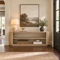 Table console moderne en chêne pour intérieur, table d'entrée en bois cannelé avec étagère de rangement pour salon et couloir