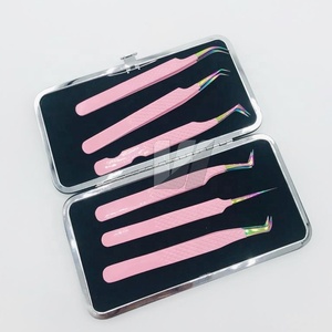 Diamond Grip Pink Rainbow Tip Pinzas para extensión de pestañas Logotipo personalizado Acero inoxidable japonés sostenible - Product Image 5