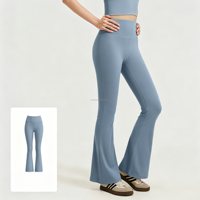 Pantalon de sport taille haute coupe large, effet galbant et amincissant, longueur 9 pouces, pour le yoga, avec logo personnalisable, tendance pêche