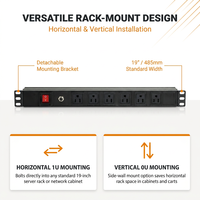 PDU 1U pour montage en rack avec interrupteur marche/arrêt, unité de distribution d'alimentation standard américaine 19 pouces, multiprise en aluminium