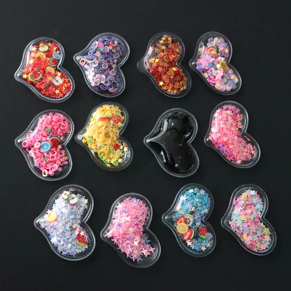 3D Eco Plástico Transparente Confetti Coração Vinil PVC Lantejoulas Patch para Crianças Meninas Acessórios Para o Cabelo