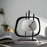 Horloge de bureau circulaire Art Déco à mouvement silencieux - Affichage à aiguilles en quartz métallique