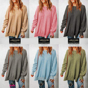 เสื้อสเวตเตอร์แบบสวมหัวเปิดไหล่โอเวอร์ไซส์ของผู้หญิงเสื้อสเวตเตอร์แบบลำลองมีป้ายประดับด้วยเลื่อมสำหรับฤดูใบไม้ผลิโลโก้ตามสั่ง - Product Image 3