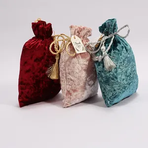 Draw String Jewelry Pouch With Tassels Decorate Gift Packaging Velvet Pouch Utility Cosmetic Velvet Pouch