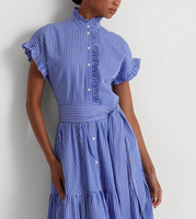 Robe décontractée longue boutonnée à manches courtes pour femmes fabrication personnalisée de haute qualité vintage style français pour les vacances d'été
