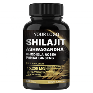 Suplemen Diet Shilajit 8-in-1 dengan Ashwagandha, Rhodiola Rosea, Panax Ginseng, 60 Kapsul Vegetarian per Porsi - Product Image 2