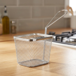 Cesta de malla de acero inoxidable para freír, colador cuadrado para freidora con mango largo, duradero - Product Image 3