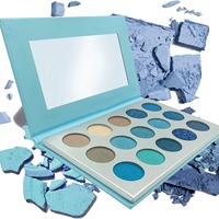 Usine personnalisé 15 couleurs bleu Palette de fard à paupières Palettes mat perle paillettes fard à paupières Palette de maquillage en gros