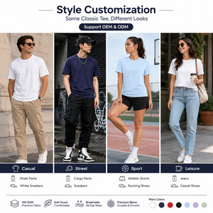 เสื้อยืดโลโก้สั่งทำ OEM ODM พรีเมียม 190 GSM ผ้าผสมไลโอเซลล์และคอตตอน ระบายอากาศได้ดี เสื้อยืดเรียบๆ แบบยูนิเซ็กส์ ไซส์ใหญ่พิเศษ S-4XL ขายส่ง - Product Image 4